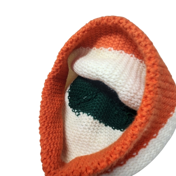 Miami Hurricanes Green Orange White Knit Pom-Pom Knit Beanie Hat Vintage - Picture 3 of 4